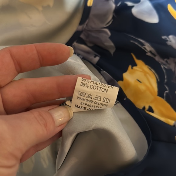 No Brand Tag Scoop Neck Short Sleeve Blue and Yellow Floral Blouse - Picture 10 of 16